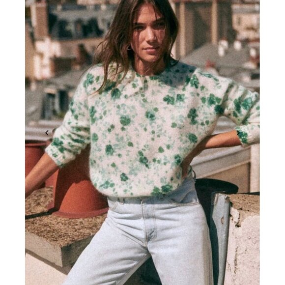 Sezane Sweaters - EUC Sezane Amaya Floral Mohair Wool Sweater Ecru Green Peonies XS